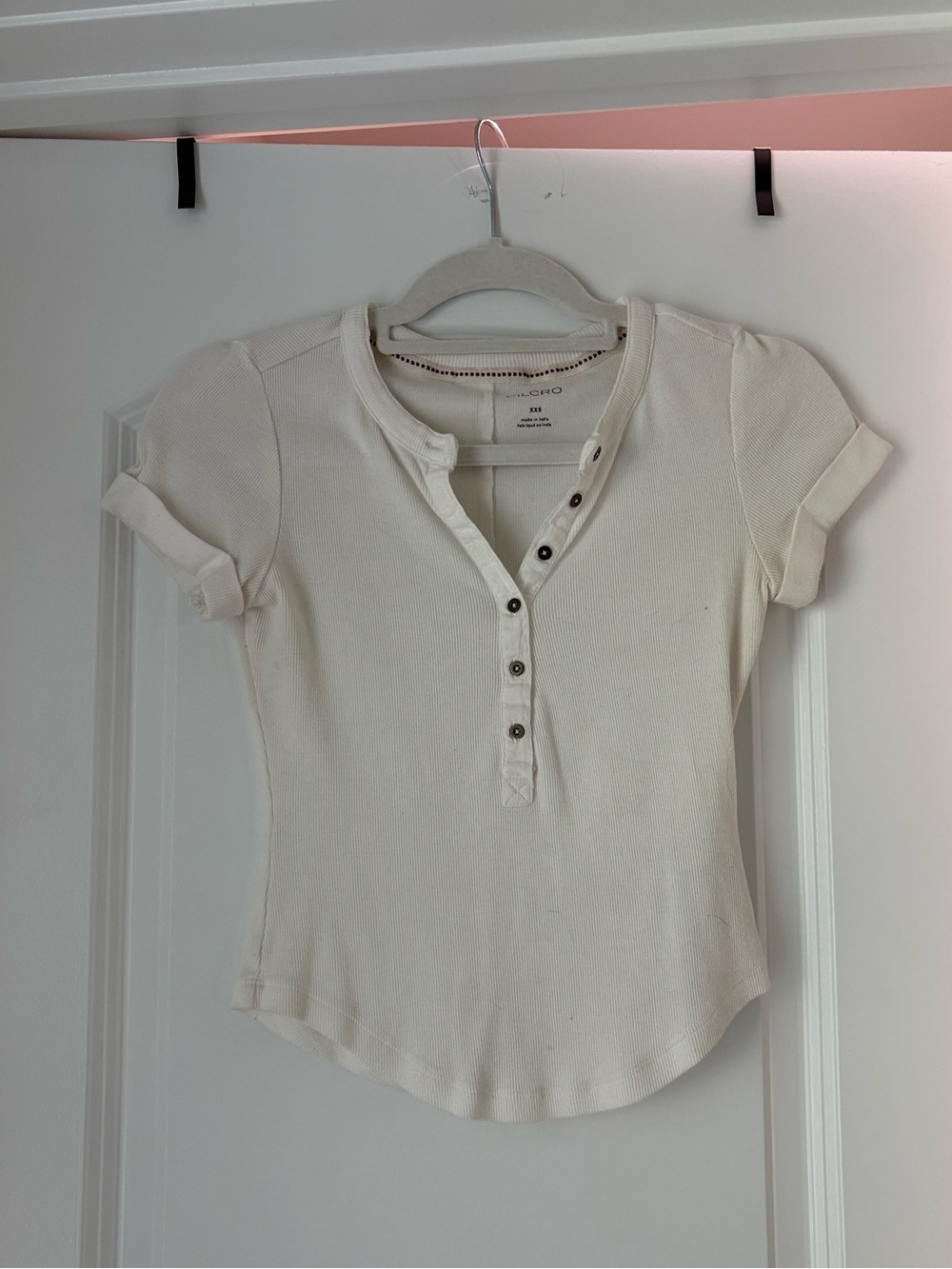 Anthropologie Pilcro Light Cream Ribbed Henley Short Sleeve Top